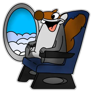 🚶 Eichhörnchen, Flugzeug, Cartoon, Tier, Fliegen, Passagier, Reisen telegram sticker