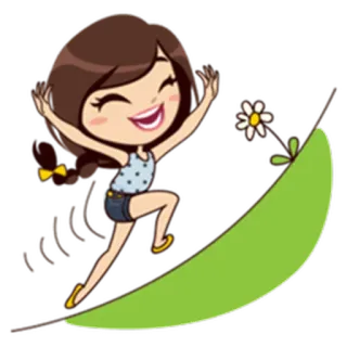 🙌 Cartoon, Mädchen, Fröhlich, Springen, Blume telegram sticker