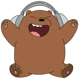 🎧 Grizz We Bare Bears orso, cartone animato, Grizz, cuffie, felice, musica telegram sticker