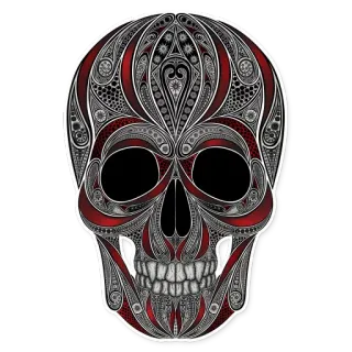 😂 skull, ornate, red, black, intricate, pattern, decorative, skeleton telegram sticker