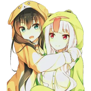 💙 Аниме, Девочки, Милые, Друзья, Собака, Лягушка, Мультфильм whatsapp sticker