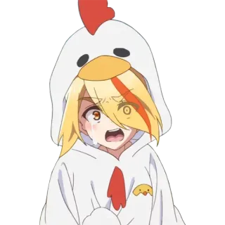 😭 аниме, костюм цыплёнка, плачущий, мультфильм, персонаж, грустный telegram sticker