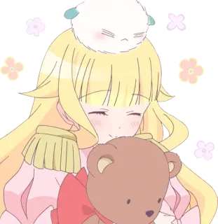 😊 Anime, Ragazza, Orsacchiotto, Kawaii, Carino, Bionda, Illustrazione whatsapp sticker