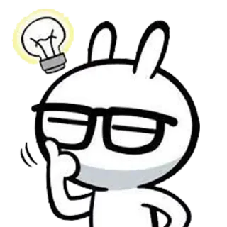 🤓 pensando, idea, bombilla, conejo, gafas, dibujos animados telegram sticker