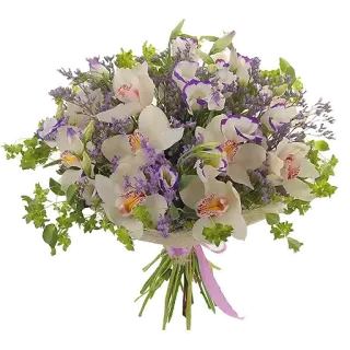 💐 Blumen, Blumenstrauß, Orchideen, Blumenarrangement, Lila Blumen, Weiße Blumen telegram sticker
