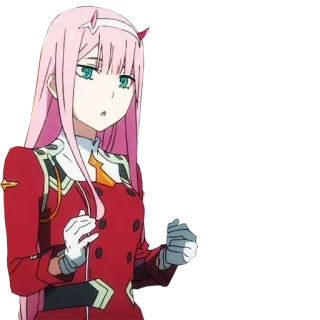 😮 Zero Two Darling in the Franxx Anime, Zero Two, Darling in the Franxx, Pinke Haare, Charakter, Science Fiction, Mecha telegram sticker