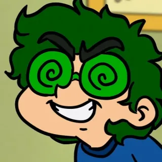 😏 desenho animado, cabelo verde, olhos hipnóticos, personagem whatsapp sticker