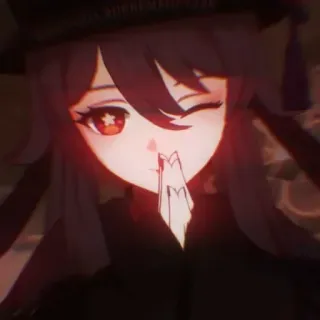 😉 Hu Tao Genshin Impact Anime, Mädchen, Zwinkern, Hut, Genshin Impact, Charakter whatsapp sticker
