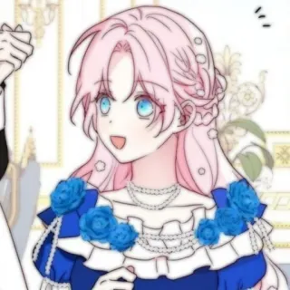🍭 เด็กผู้หญิงอนิเมะ, ผมสีชมพู, ชุดสีฟ้า, การ์ตูน, ภาพเหมือน, ยิ้ม, น่ารัก telegram sticker