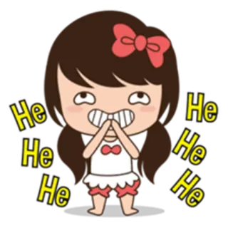 😁 He He He He He He He การ์ตูน, ผู้หญิง, หัวเราะ, น่ารัก, โบว์ telegram sticker