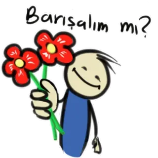 🌺 Barışalım mı? bonhomme allumette, fleurs, excuses, amitié, paix, réconciliation telegram sticker