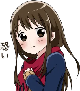 😨 恐い anime, fille, triste, inquiète, japonais, écharpe whatsapp sticker