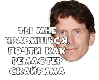 ❤ Skyrim ТЫ МНЕ НРАВИШЬСЯ. ПОЧТИ КАК РЕМАСТЕР СКАЙРИМА Skyrim, jogo, remasterização, Todd Howard, Russo, humor telegram sticker