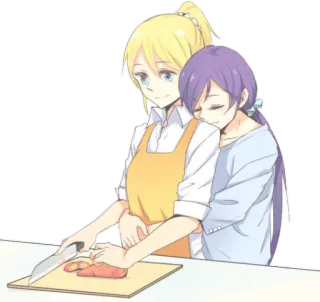 💛 Anime, Dibujos animados, Lesbiana, Cocina, Mujer, Dibujos animados telegram sticker