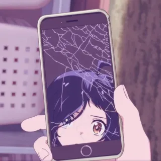 🤨 gái anime, điện thoại hỏng, buồn, cảm xúc whatsapp sticker