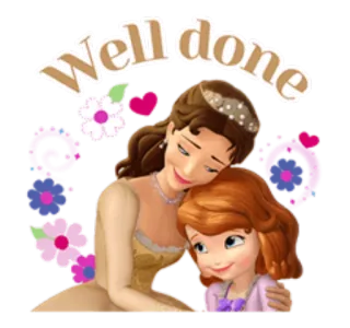 👩 Well done Dessin animé, Bien joué, Coeurs, Fleurs telegram sticker