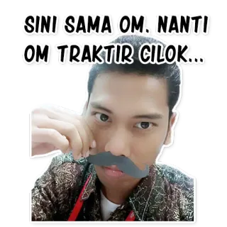 👺 SINI SAMA OM, NANTI OM TRAKTIR CILOK... Indonésio, Cilok, Comida, Tio, Bigode telegram sticker