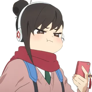 😤 anime, girl, headphones, angry, scarf, phone telegram sticker