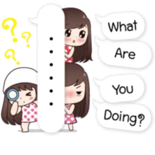 🤔 What Are You Doing? 만화, 질문, 귀여운, 소녀, 수사 whatsapp sticker