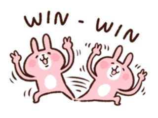 😀 WIN - WIN konijnen, vredesteken, feest, overwinning, win-win telegram sticker
