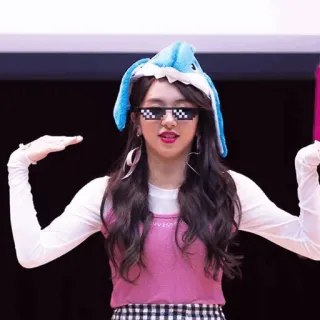😎 woman, sunglasses, hat, pixelated sunglasses, shark hat, woman with shark hat telegram sticker