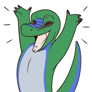 😃 kadal, kartun, stiker, senang, reptil, hijau, biru telegram sticker