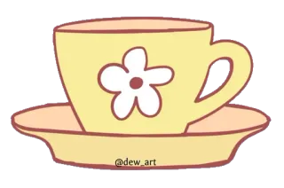 ☕️ @dew_art 찻잔, 꽃, 노란색, 음료, 컵, 미술 telegram sticker