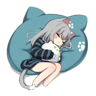 😪 สาวหูแมว, อนิเมะ, นอน, คาวาอิ, น่ารัก, หมอน telegram sticker