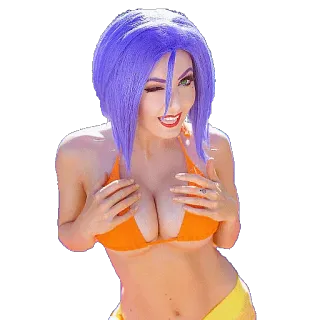 😉 femme, bikini, cosplay, cheveux violets, sexy telegram sticker