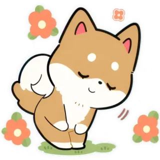 😌 犬, 柴犬, 子犬, かわいい, 花, 動物, カワイイ telegram sticker