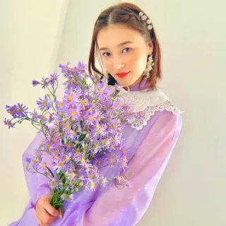 💗 Frau, Blumen, Porträt, Lila, Schönheit, Mode, Kleid, Koreanisch telegram sticker