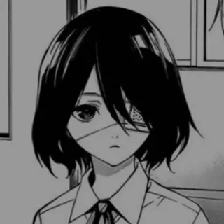 ➰ Anime, Manga, Augenklappe, Mädchen, Charakter, Schwarzweiß telegram sticker
