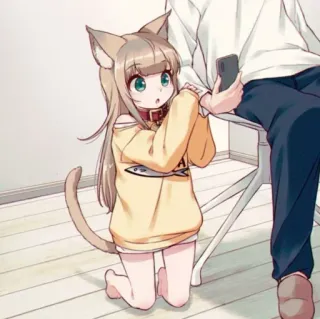 🐾 Аниме, Девушка-кошка, Милый, Каваий, Цифровое искусство, Манга telegram sticker