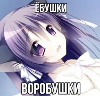 🤩 ёбушки
ВОРОБУШКИ anime girl, purple hair, russian, offensive, curse word telegram sticker