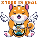 🥳 X1000 IS REAL chien, ailé, crypto, pièce, mème, dessin animé, monnaie numérique whatsapp sticker
