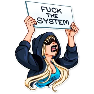 🤬 FUCK THE SYSTEM протест, плакат, злой, толстовка, женщина telegram sticker