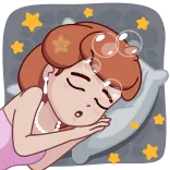 😴 schlafen, Frau, Kissen, Sterne, Cartoon, Traum, Entspannung telegram sticker