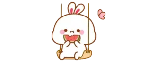 ✨ Hase, niedlich, Cartoon, Wassermelone, Schaukel, kawaii telegram sticker