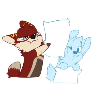 😠 Dibujos animados, Animales, Zorro, Azul, Rojo, Almohada, Lindo telegram sticker