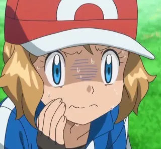 😐 Serena Pokemon серена, покемон, аниме, обеспокоена, пот whatsapp sticker