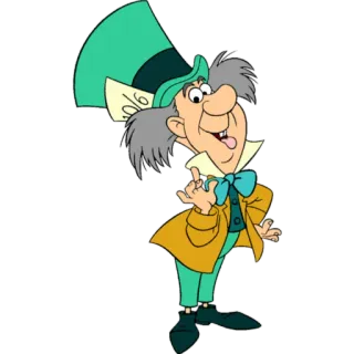 😊 Mad Hatter Alice in Wonderland 卡通, 迪士尼, 爱丽丝梦游仙境, 疯帽子, 角色, 奇幻 whatsapp sticker