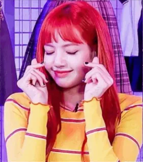 🍊 Lisa Lisa, Kpop, Zangeres, Idool, Rood haar, Vingerhartje telegram sticker