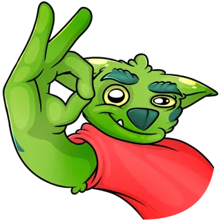 👌 緑, モンスター, OK, 手, 漫画, キャラクター, ジェスチャー telegram sticker