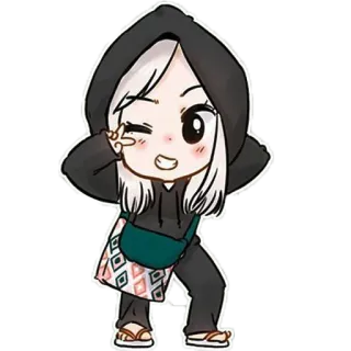 😉 Аниме, Девушка, Милый, Мультфильм, Подмигивание, Худи telegram sticker