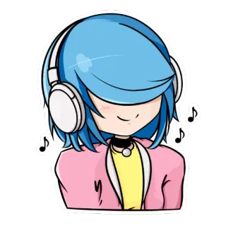 🎶 Anime Mädchen, blaue Haare, Kopfhörer, Musik, Cartoon, Sticker telegram sticker