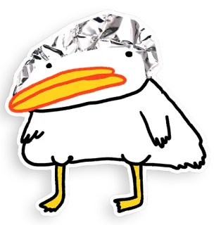 😳 bird, duck, foil hat, humor, cartoon, funny, internet meme, silly telegram sticker