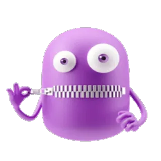 😬 보라색, 이모티콘, 지퍼 입, 침묵, 조용한, 비밀, 조용히 telegram sticker