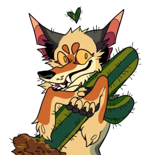 ❤ raposa, desenho animado, animal, personagem, cacto, furry, deserto telegram sticker