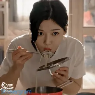 🍜 RinCam Telegram woman, eating, noodles, chopsticks, kitchen, asian, food telegram sticker