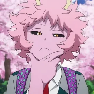 🎭 Mina Ashido My Hero Academia Аниме, Мина Ашидо, Моя Геройская Академия, Розовые Волосы, Думает, Персонаж, Манга whatsapp sticker
